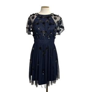 Gianni Bini Women's Navy Generation Sandra Twilight Sequin OPEN BACK Dress SZ 6